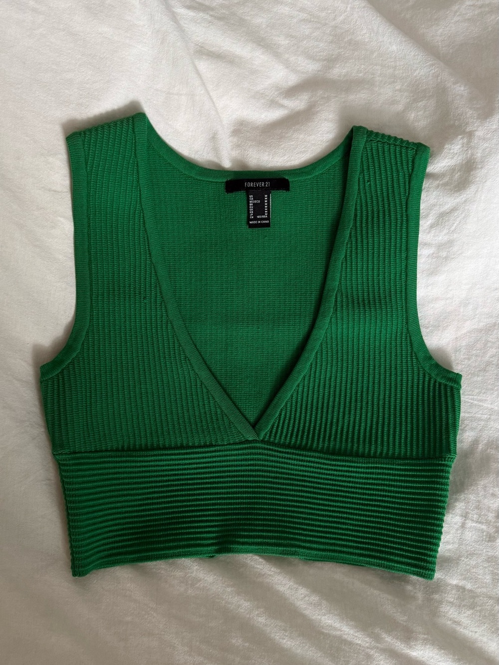 Forever 21 Green Ribbed V-Neck Crop Top